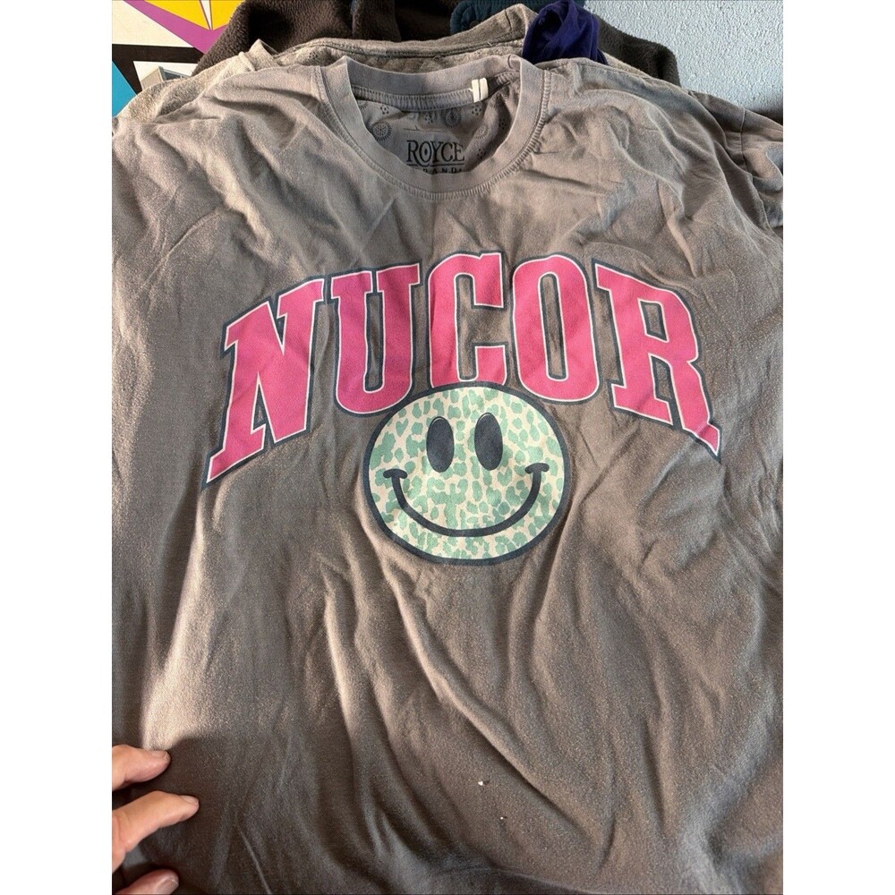 Royce Brand Gray Cotton Blend Smiley Face Graphic Women L Short Sleeve T-Shirt